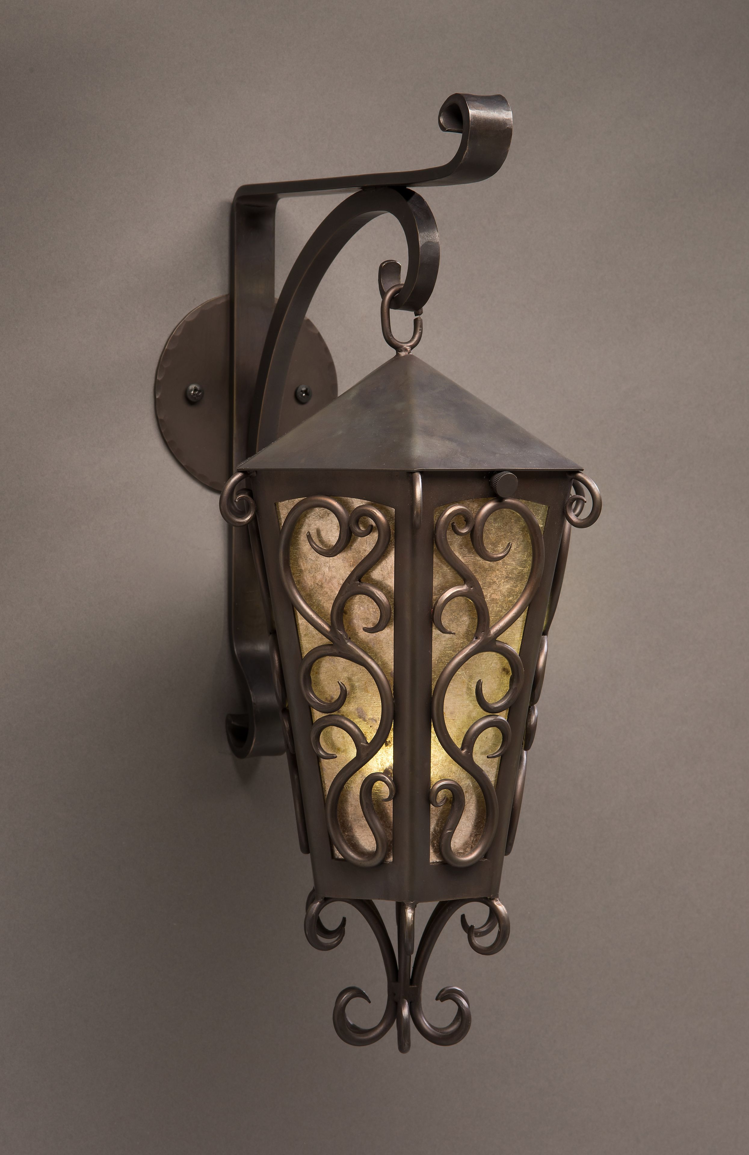 Bronze Sconce With Mica Shade. Wrought Iron Style. 3
