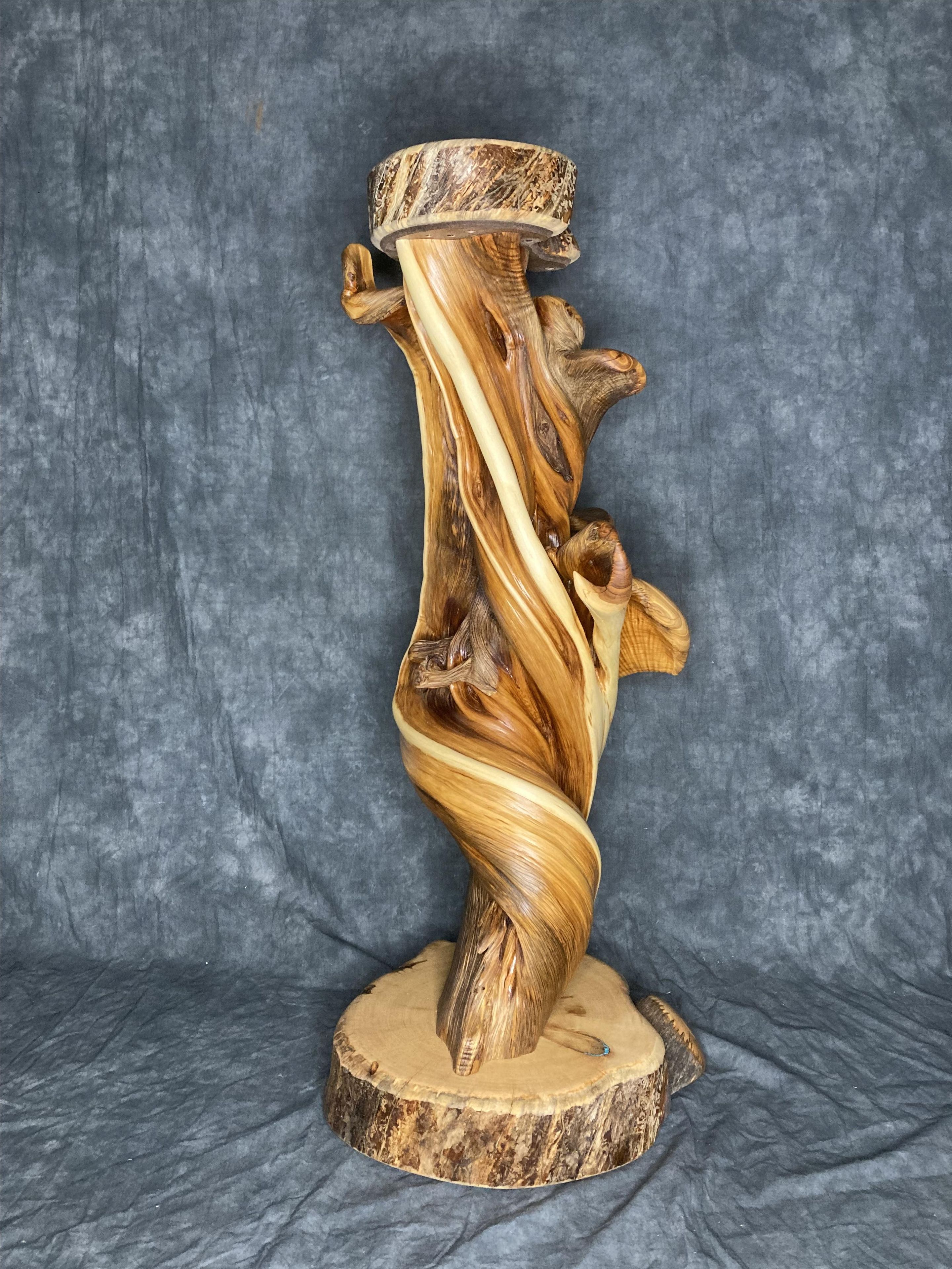 Twisted Juniper Taxidermy Pedestal With Turquoise 6 