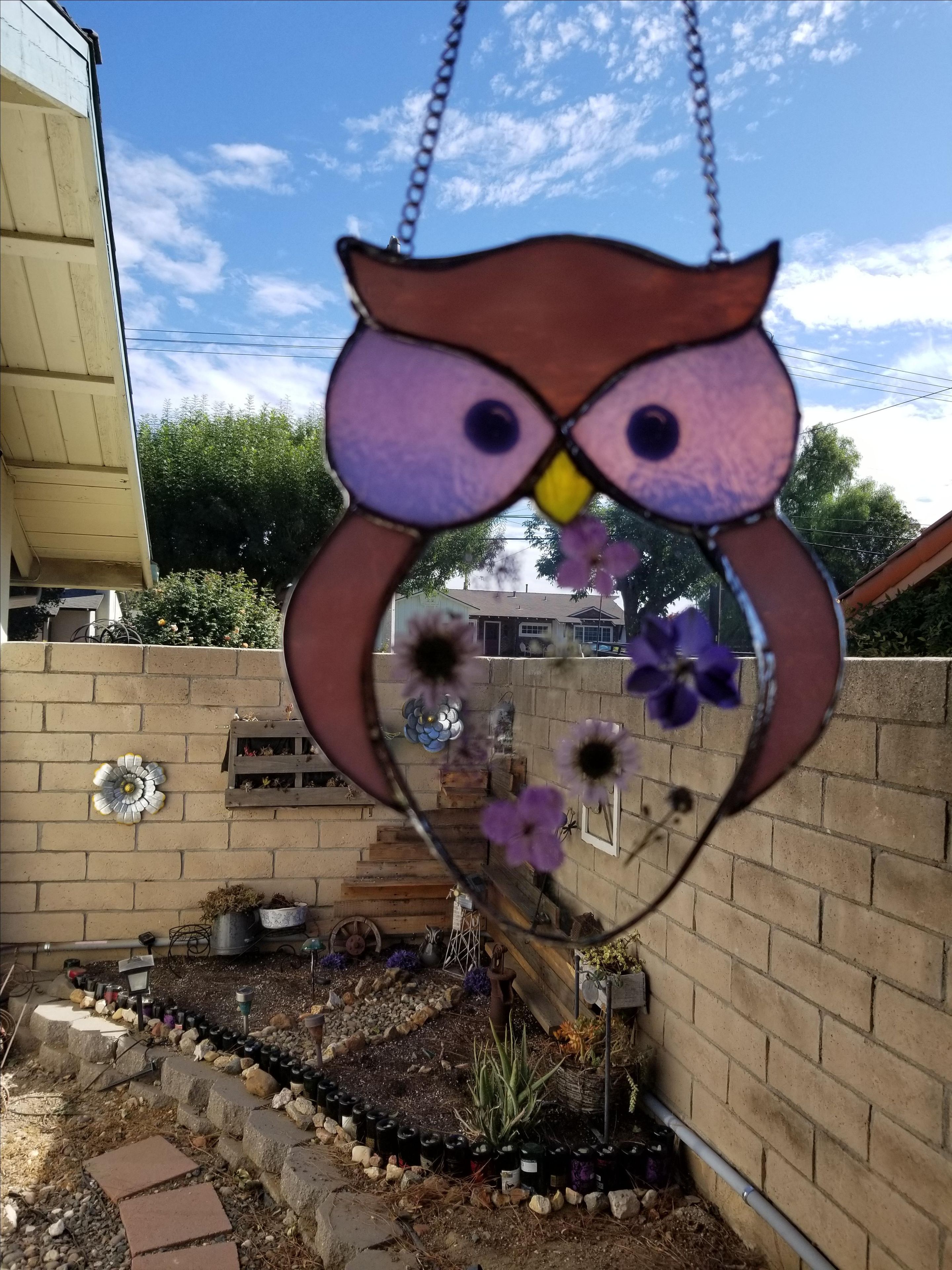 Stained Glass Owl With Flowers 6