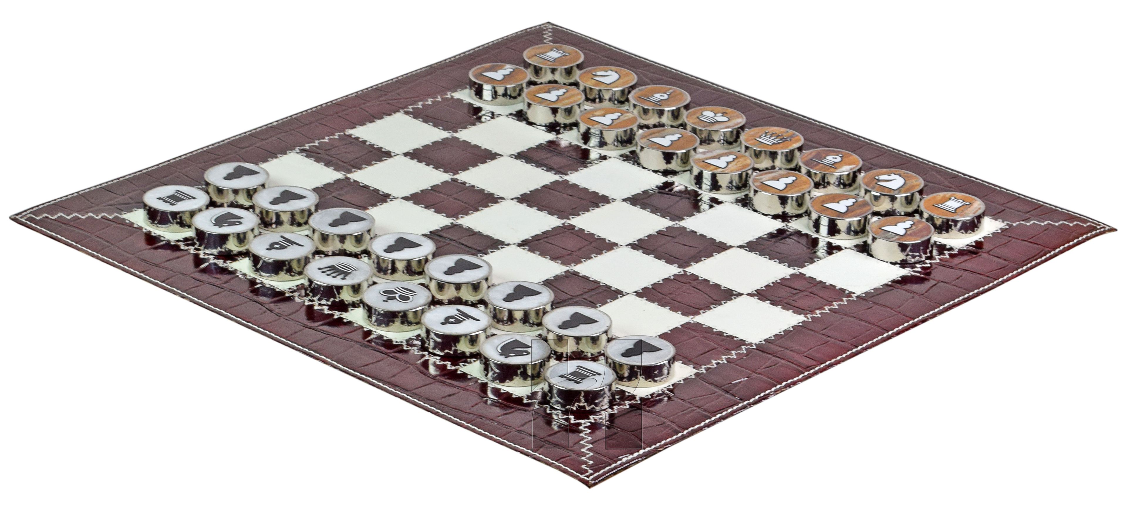 Luxury Burgundy Crocodile Textured Leather Roll-Up Chess Set – Marble Checkers with Metallic Edges & Leather Storage Tube 2 